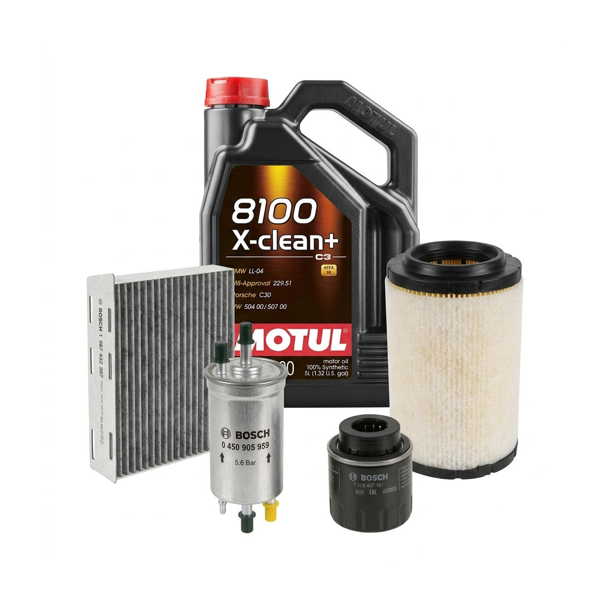 Kit revizie ulei Motul 8100 X-CLEAN+ 5W-30 + filtre VW Golf 6 1.4 TSI 122 CP – Bosch
