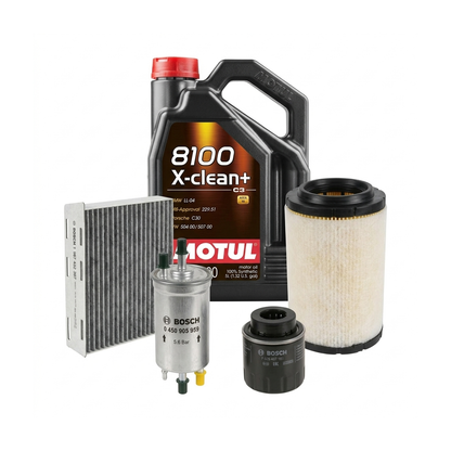 Kit revizie ulei Motul 8100 X-CLEAN+ 5W-30 + filtre VW Golf 6 1.4 TSI 122 CP – Bosch