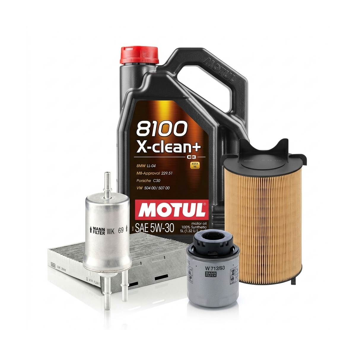 Kit revizie ulei Motul 8100 X-CLEAN+ 5W-30 + filtre VW Golf 6 1.4 TSI 122 CP – MANN