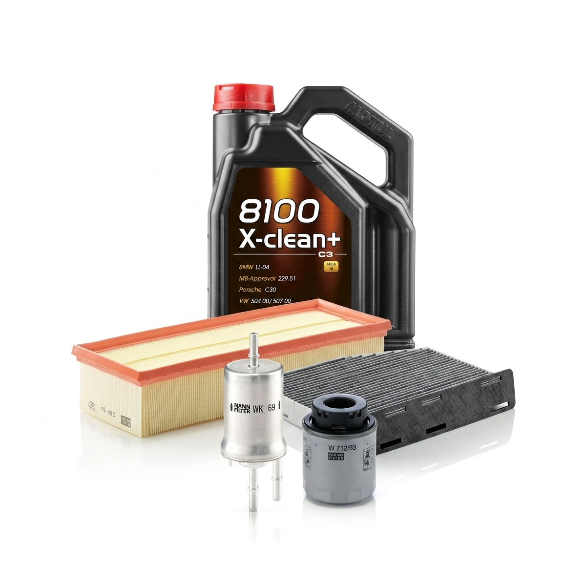 Kit revizie ulei Motul 8100 X-CLEAN+ 5W-30 + filtre VW Golf 6 1.4 TSI 160 CP – MANN