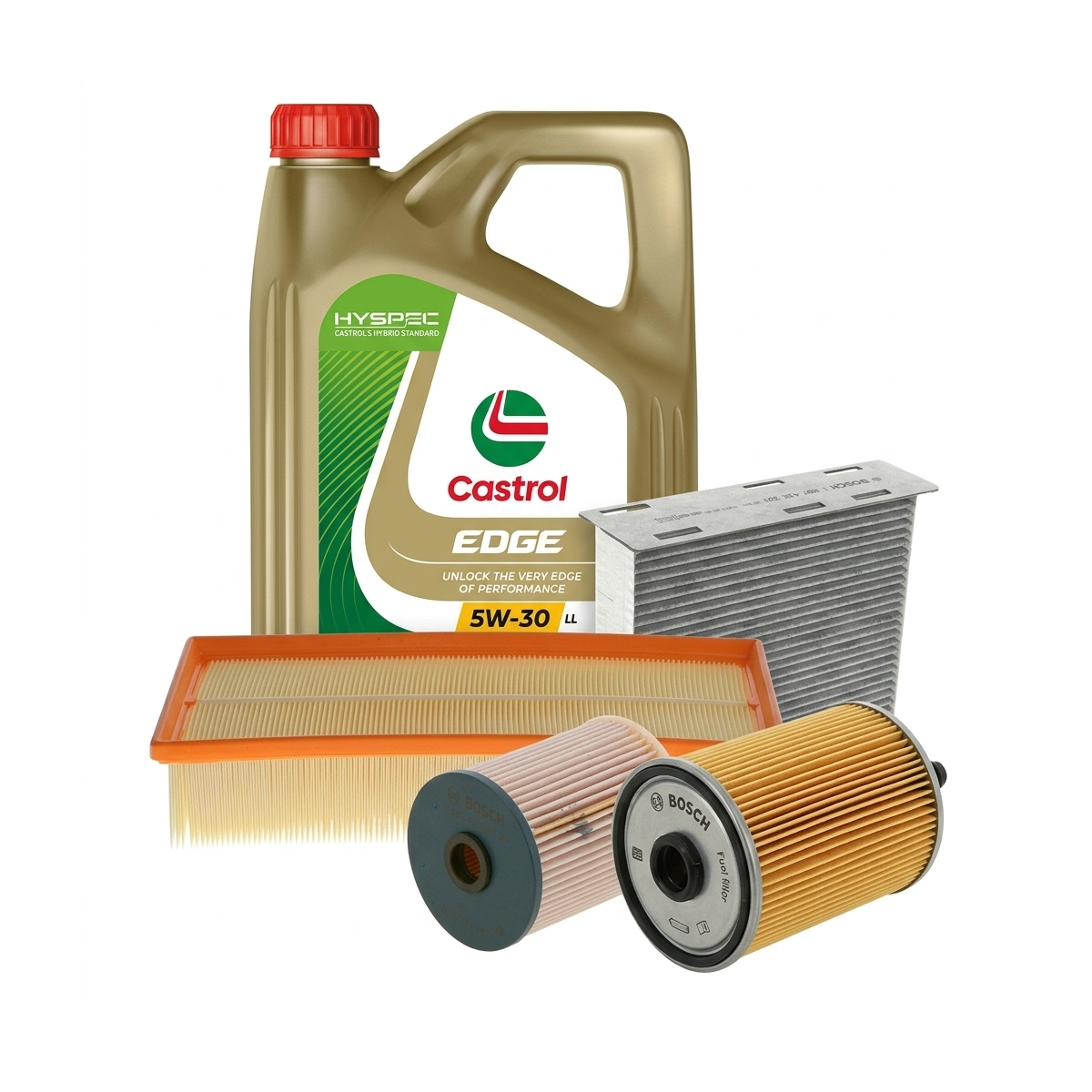 Kit revizie ulei Castrol EDGE 5W-30 LL + filtre VW Golf 6 2.0 TDI 140 CP – Bosch