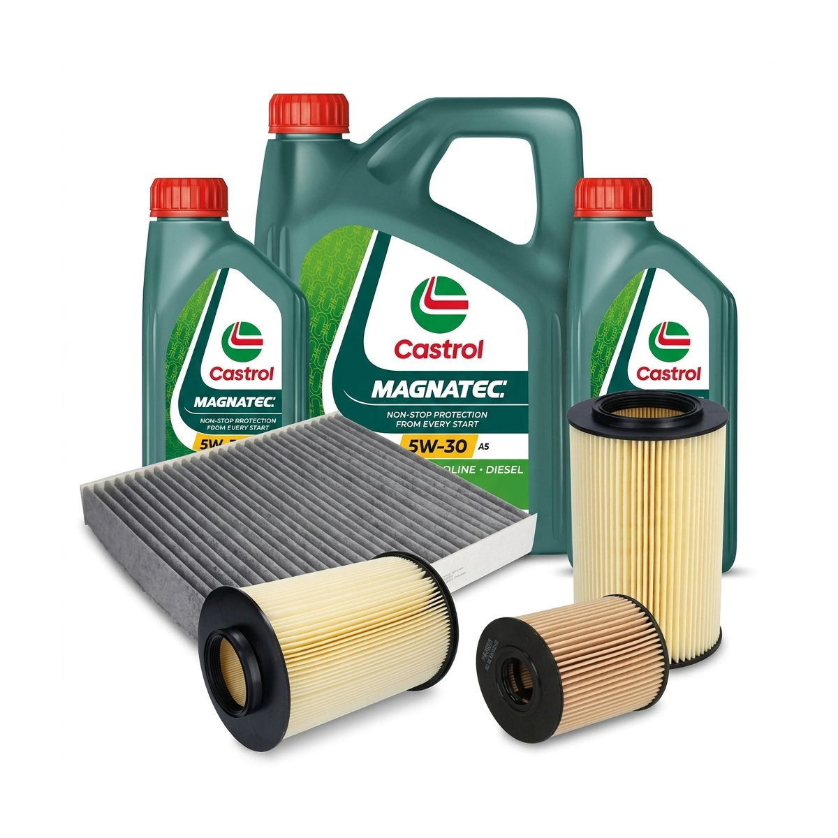 Kit revizie ulei Castrol MAGNATEC 5W-30 A5 + filtre Ford Focus 2 2.0 TDCi 110 CP – PURRO