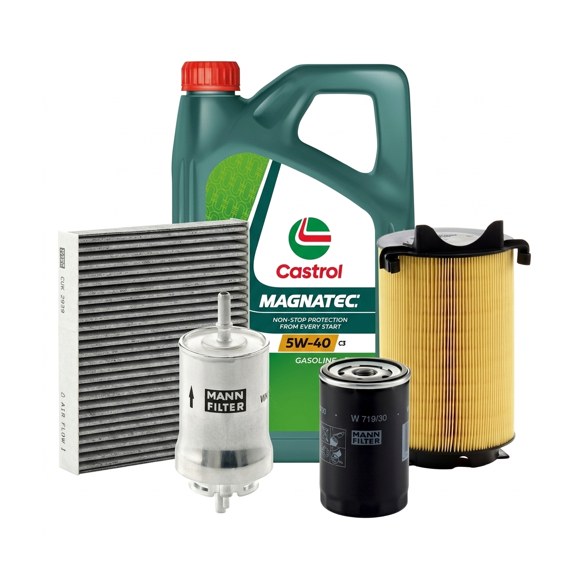 Kit revizie ulei Castrol MAGNATEC 5W-40 C3 + filtre Skoda Octavia 2 1.6 MultiFuel 102 CP – MANN