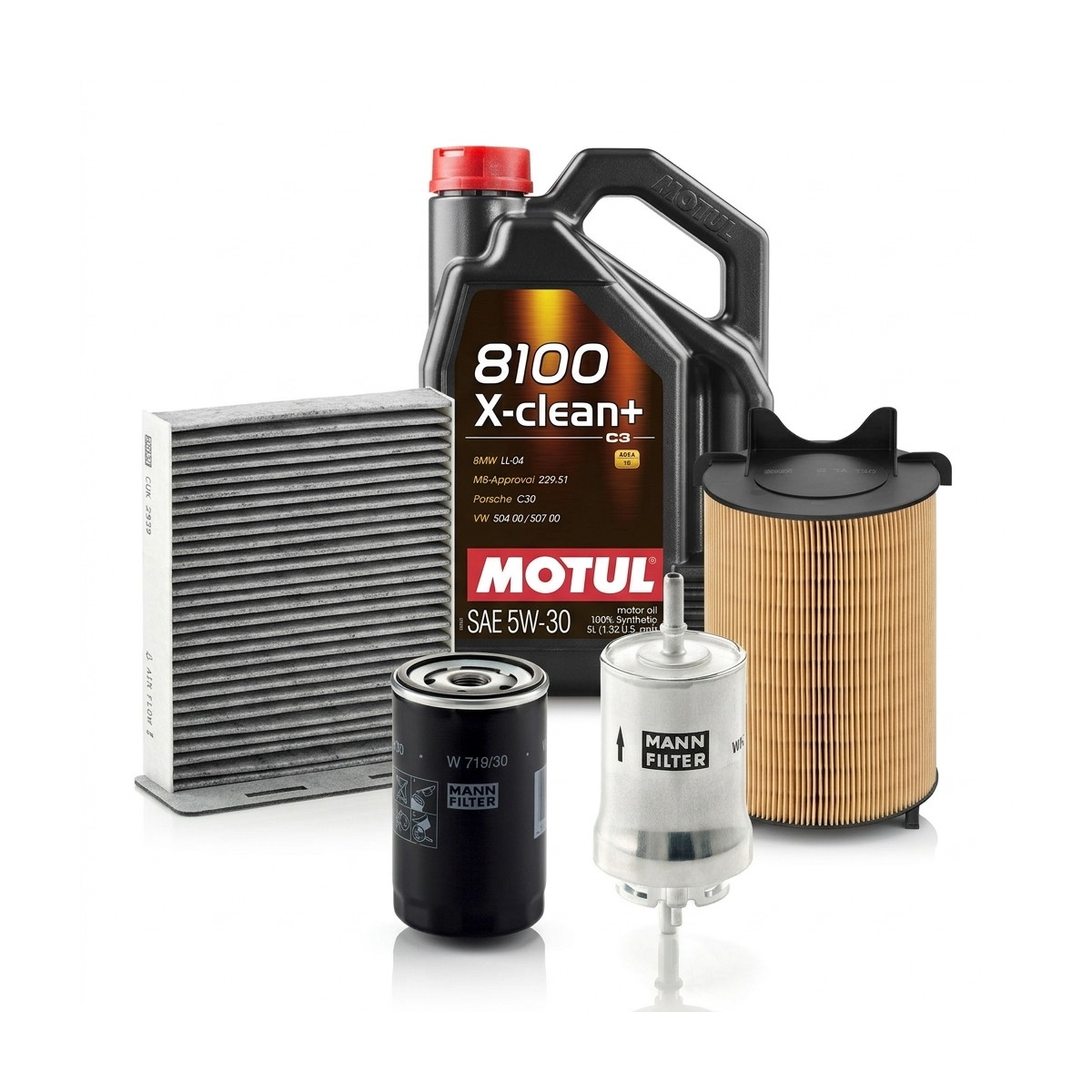 Kit revizie ulei Motul 8100 X-CLEAN+ 5W-30 + filtre Skoda Octavia 2 1.6 MultiFuel 102 CP – MANN