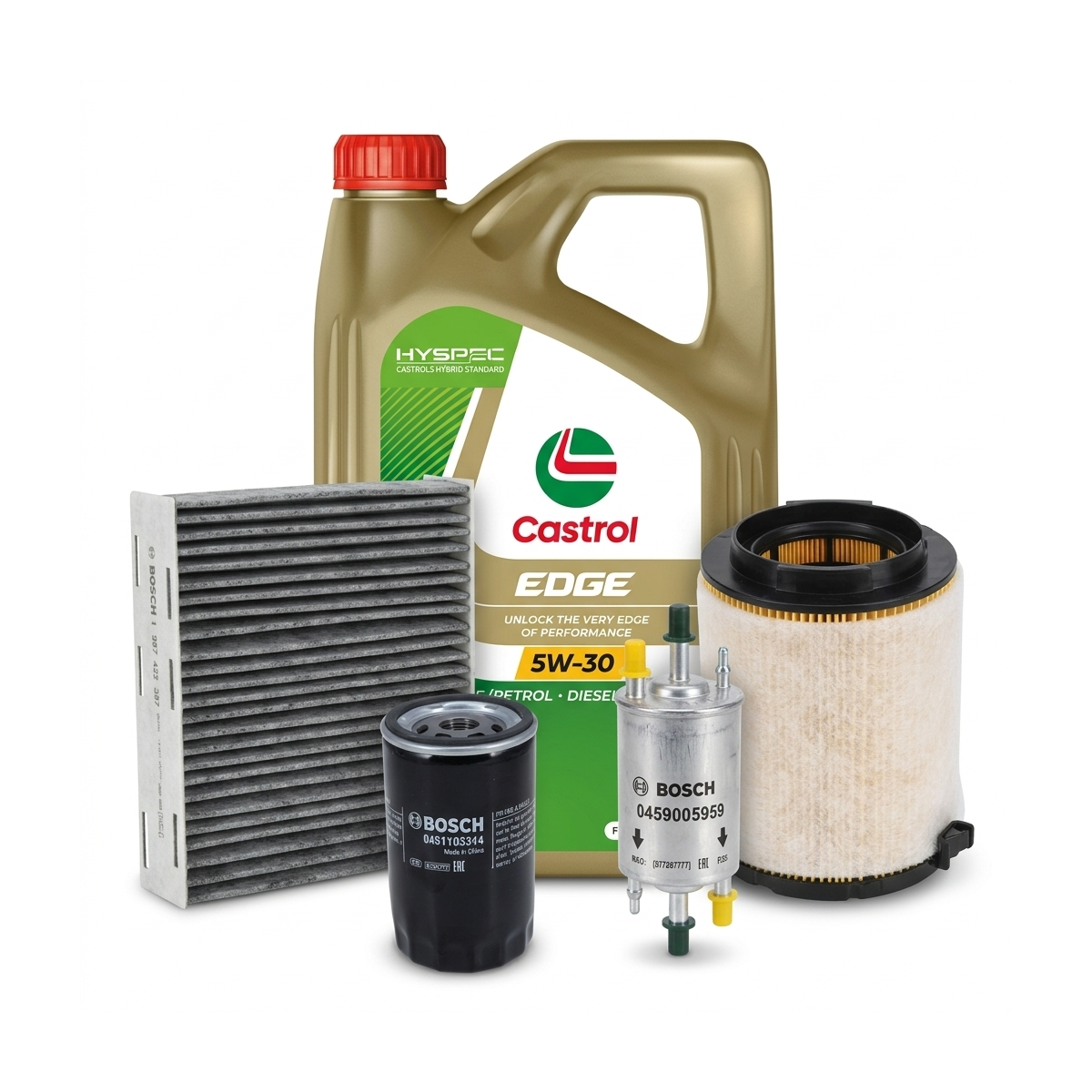 Kit revizie ulei Castrol EDGE 5W-30 LL + filtre VW Golf 6 1.6 BiFuel 102 CP – Bosch
