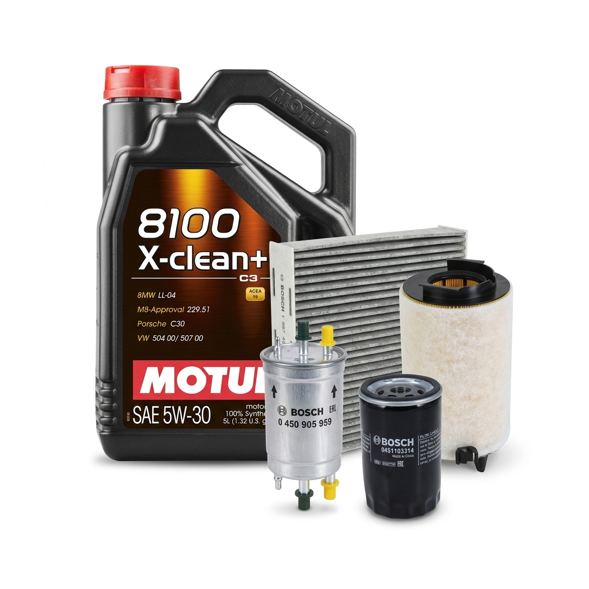 Kit revizie ulei Motul 8100 X-CLEAN+ 5W-30 + filtre VW Golf 6 1.6 BiFuel 102 CP – Bosch