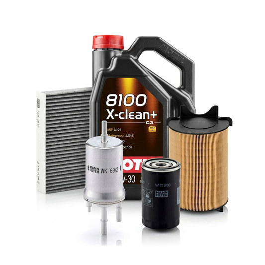 Kit revizie ulei Motul 8100 X-CLEAN+ 5W-30 + filtre VW Golf 6 1.6 BiFuel 102 CP – MANN