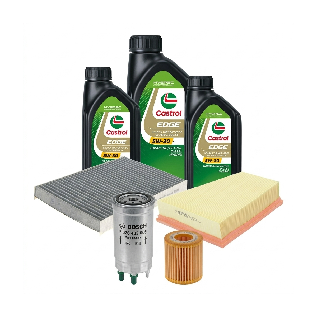 Kit revizie ulei Castrol EDGE 5W-30 LL + filtre VW Polo 5 1.2 60 CP – Bosch