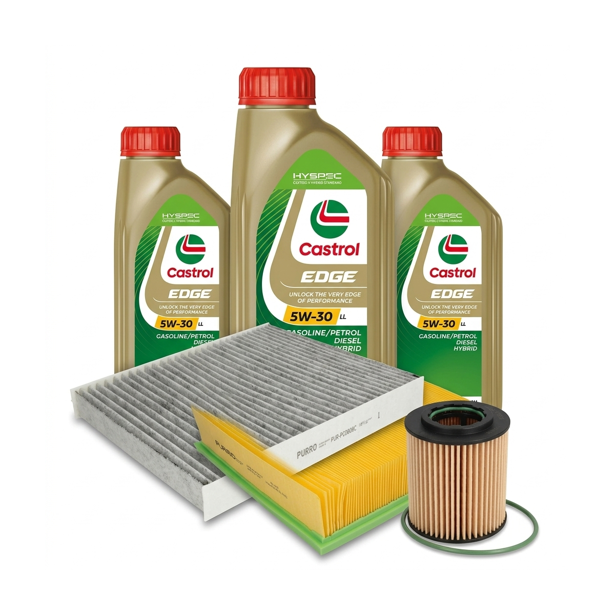Kit revizie ulei Castrol EDGE 5W-30 LL + filtre VW Polo 5 1.2 60 CP – PURRO