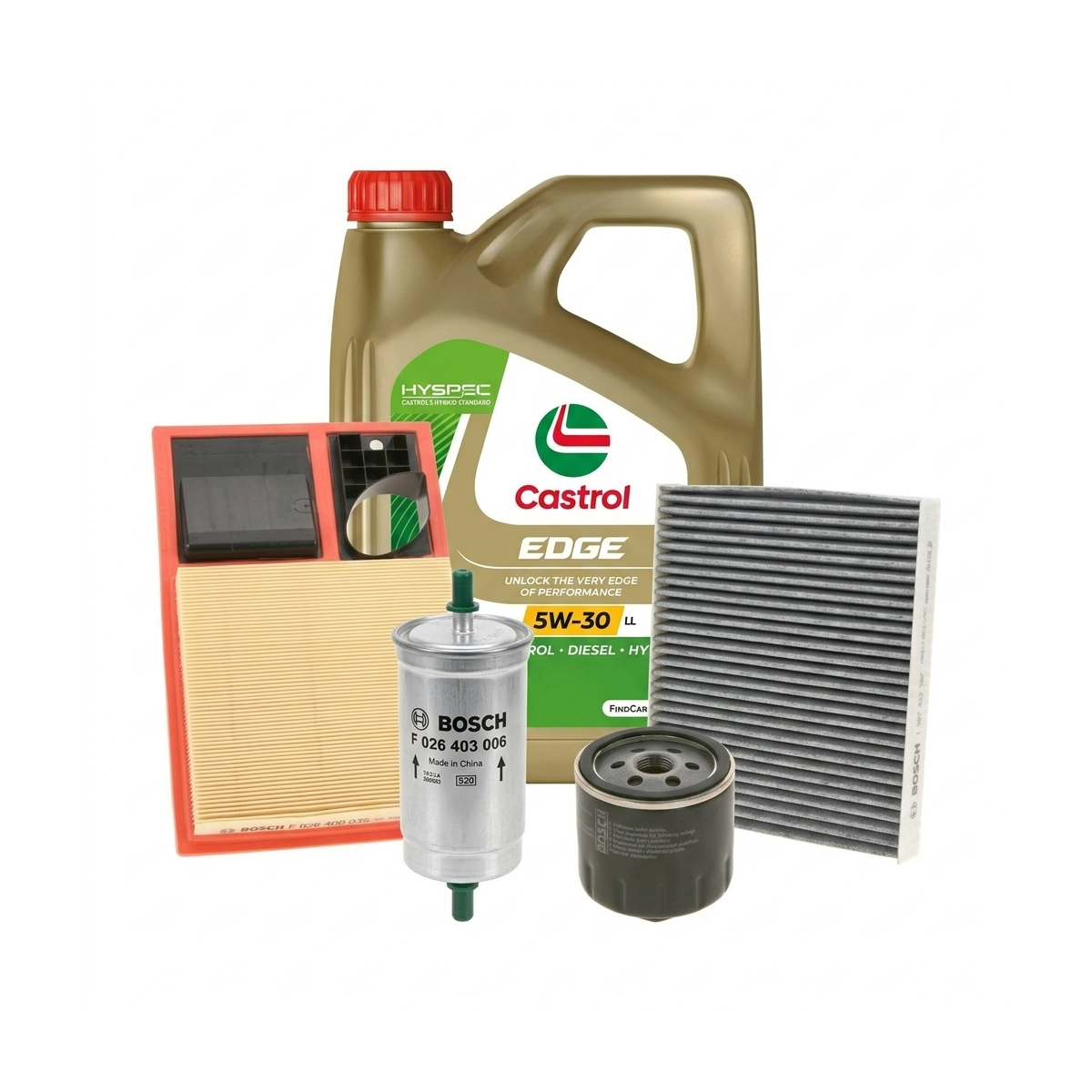 Kit revizie ulei Castrol EDGE 5W-30 LL + filtre VW Polo 5 1.4 86 CP – Bosch