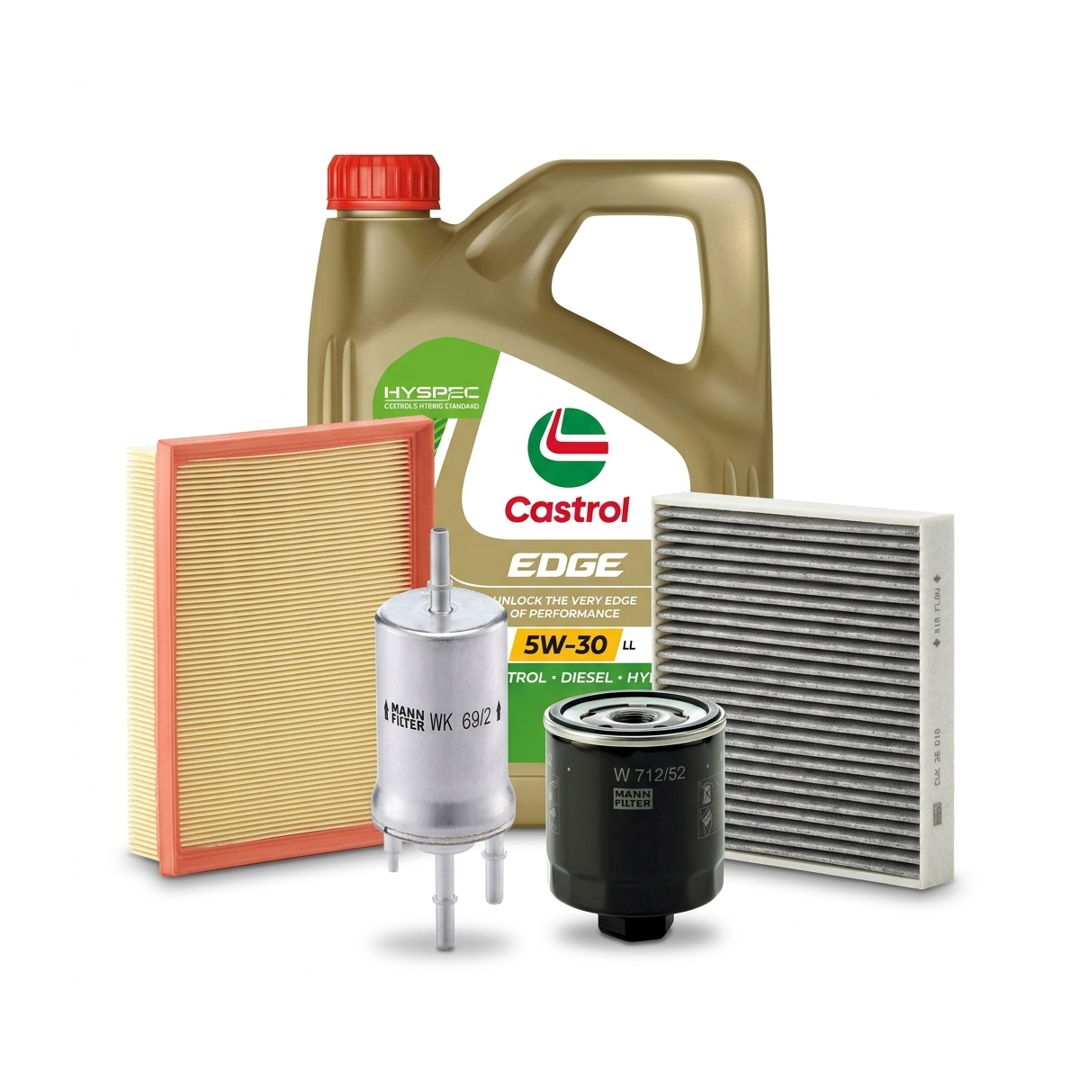 Kit revizie ulei Castrol EDGE 5W-30 LL + filtre VW Polo 5 1.4 86 CP – MANN