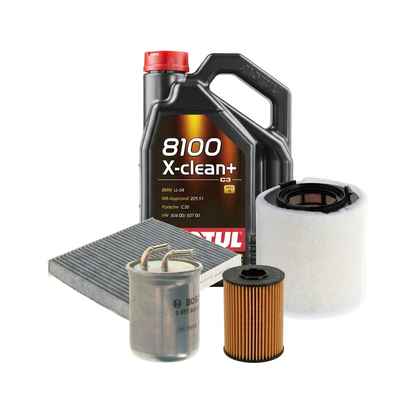 Kit revizie ulei Motul 8100 X-CLEAN+ 5W-30 + filtre VW Polo 5 1.6 TDI 75 CP – Bosch