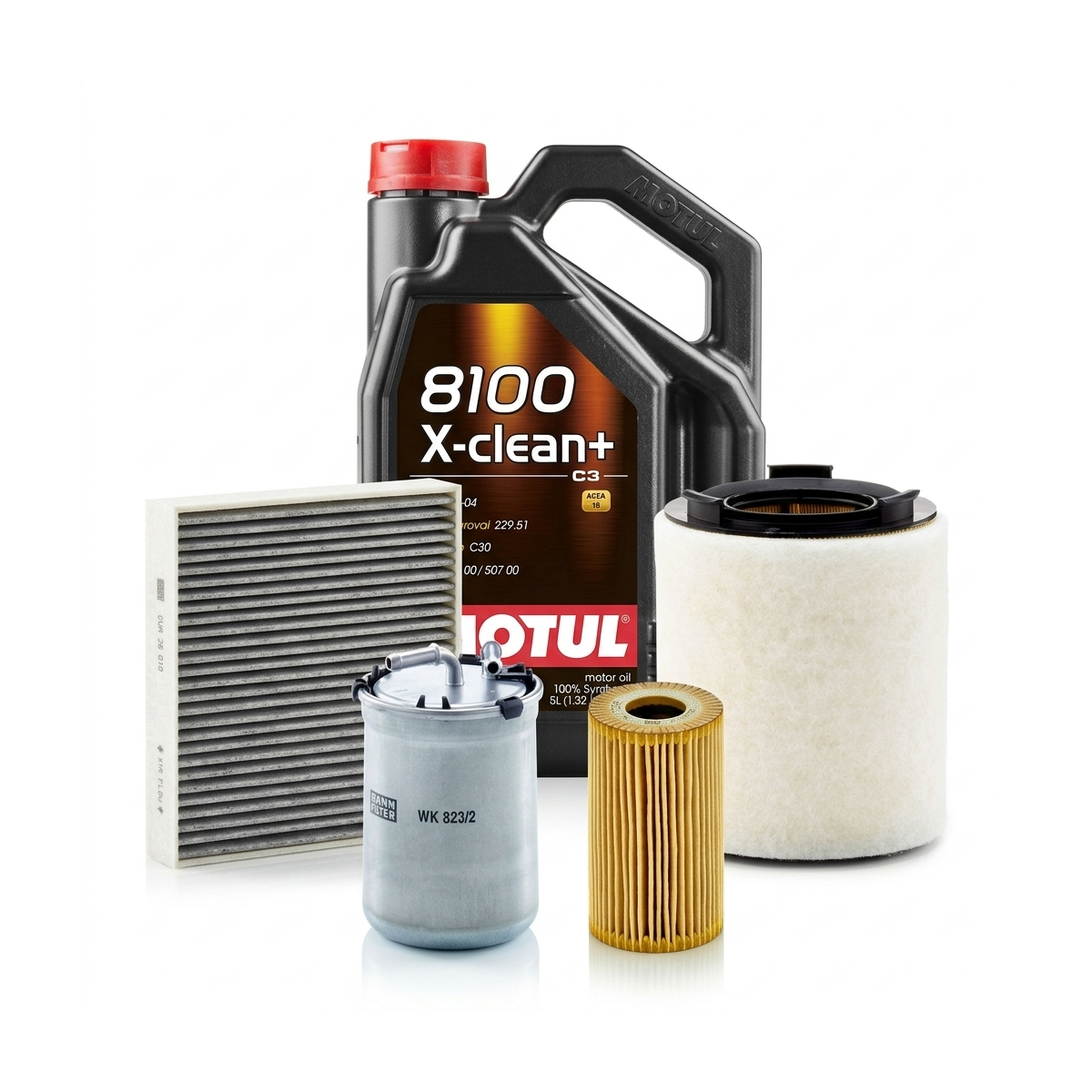 Kit revizie ulei Motul 8100 X-CLEAN+ 5W-30 + filtre VW Polo 5 1.6 TDI 75 CP – MANN