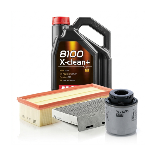Kit revizie ulei Motul 8100 X-CLEAN+ 5W-30 + filtre VW Passat B6 1.4 TSI EcoFuel 150 CP – MANN