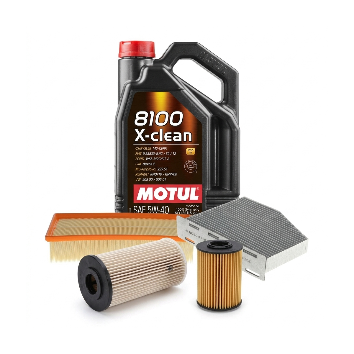 Kit revizie ulei Motul 8100 X-CLEAN 5W-40 + filtre VW Passat B6 2.0 TDI 110 CP – Bosch