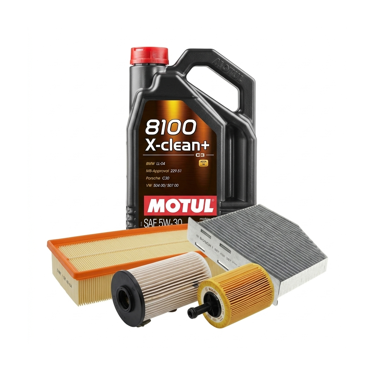 Kit revizie ulei Motul 8100 X-CLEAN+ 5W-30 + filtre VW Passat B6 2.0 TDI 110 CP – Bosch