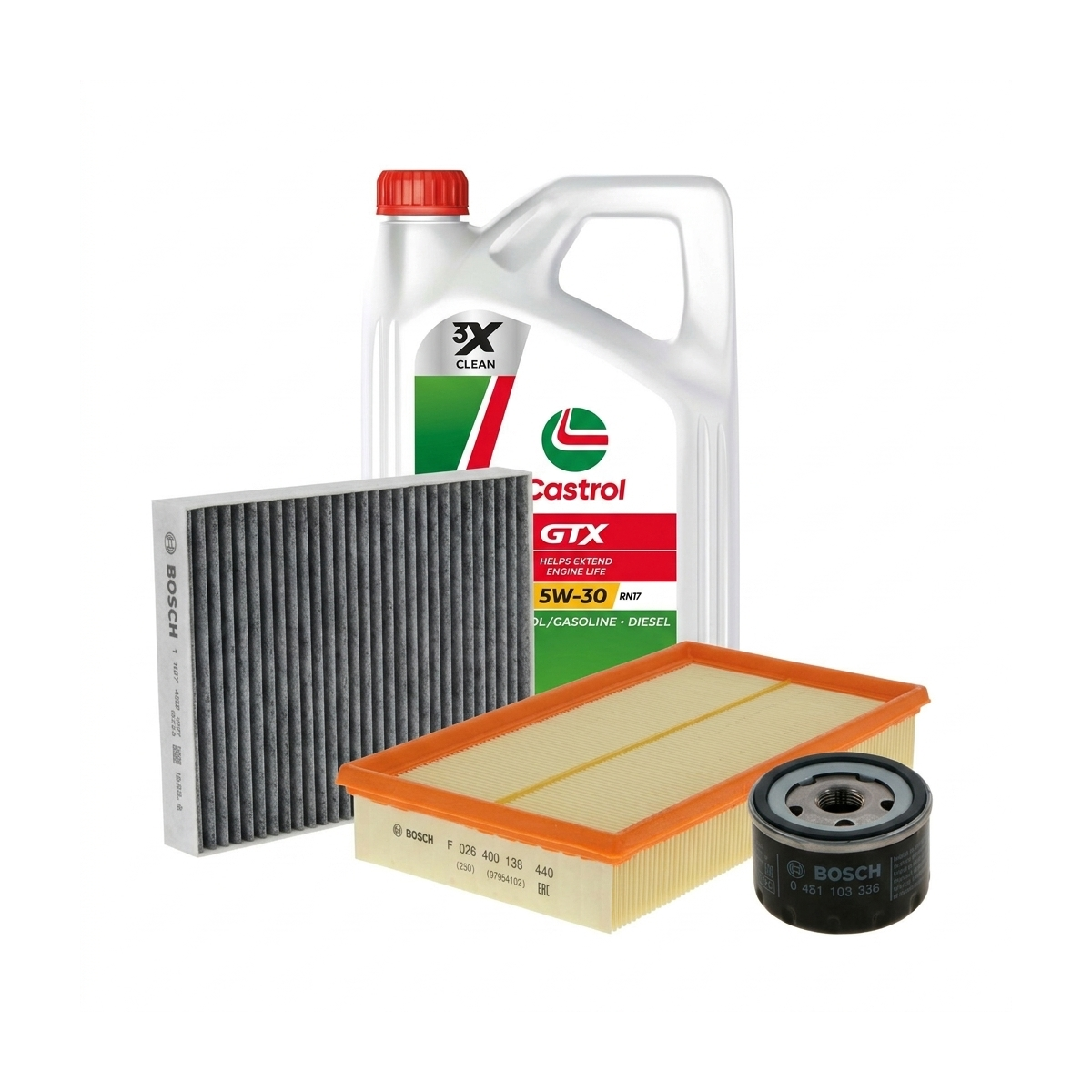 Kit revizie ulei Castrol GTX 5W-30 RN17 + filtre Renault Megane 3 1.6 16V 110 CP – Bosch