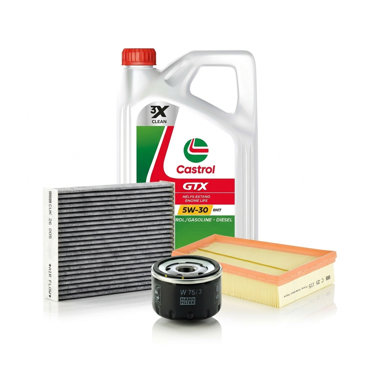 Kit revizie ulei Castrol GTX 5W-30 RN17 + filtre Renault Megane 3 1.6 16V 110 CP – MANN