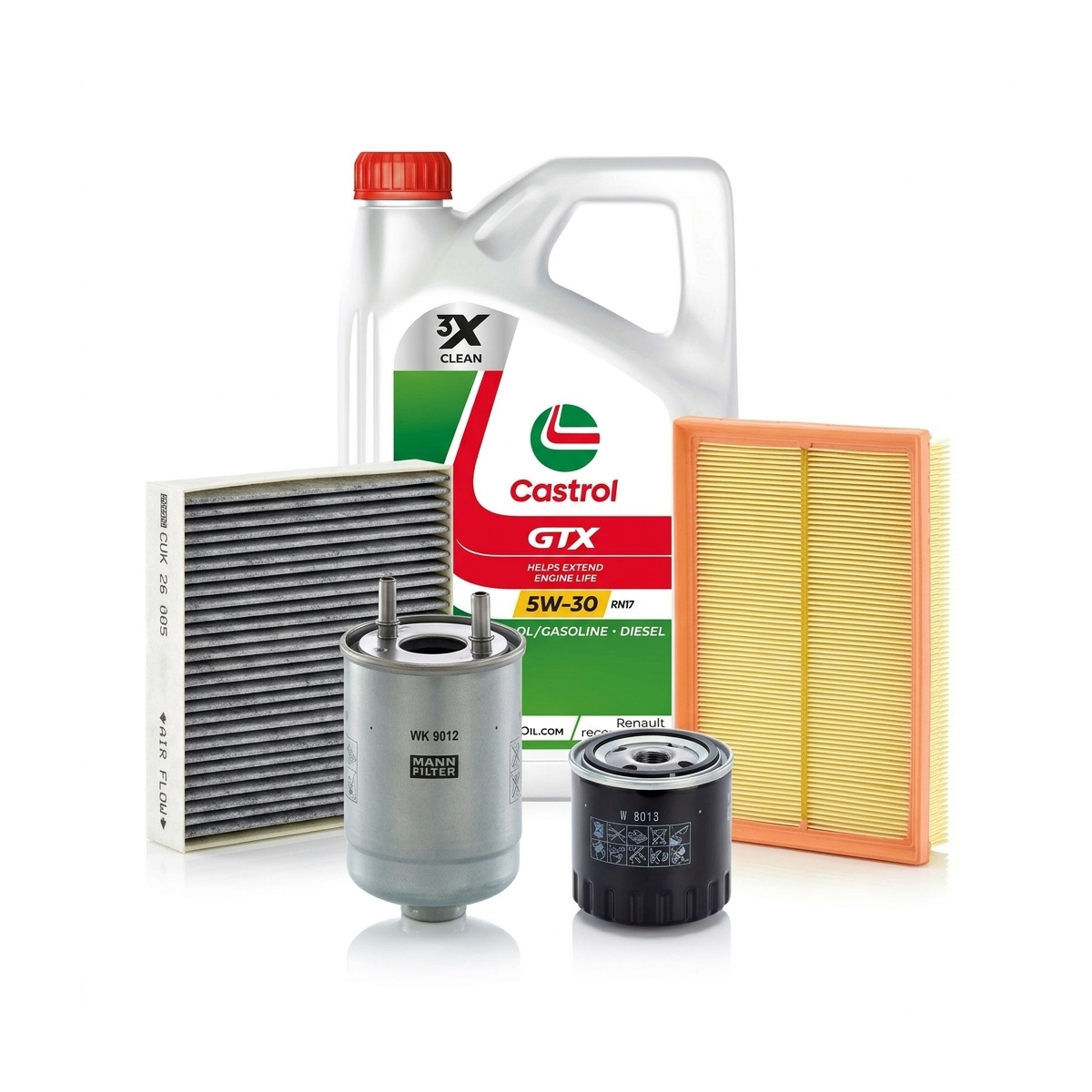 Kit revizie ulei Castrol GTX 5W-30 RN17 + filtre Renault Megane 3 1.9 dCi 131 CP – MANN