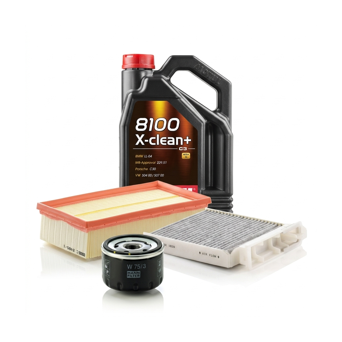 Kit revizie ulei Motul 8100 X-CLEAN+ 5W-30 + filtre Renault Clio 3 1.6 16V GT 128 CP – MANN