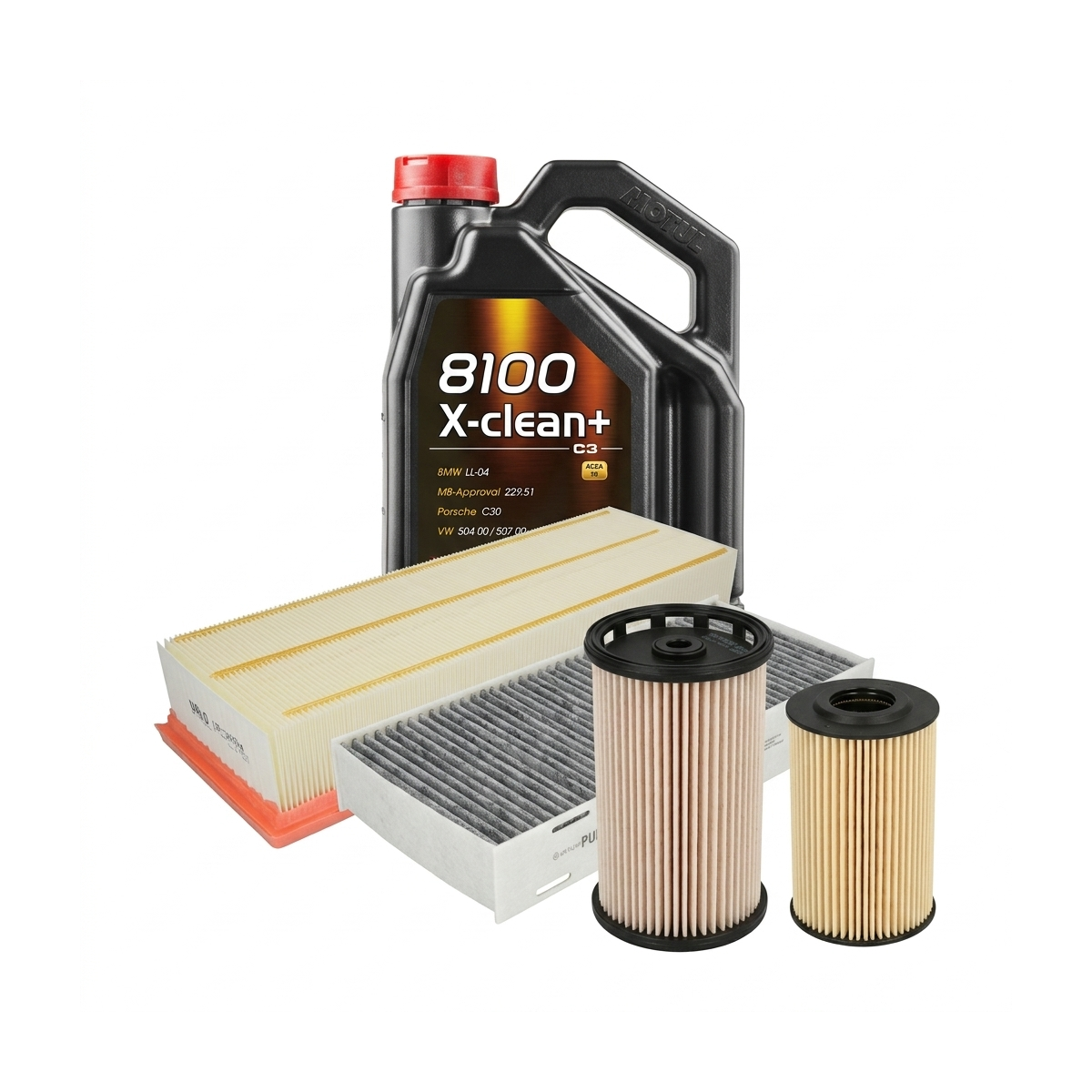 Kit revizie ulei Motul 8100 X-CLEAN+ 5W-30 + filtre VW Passat B7 2.0 TDI 4motion 170 CP – PURRO