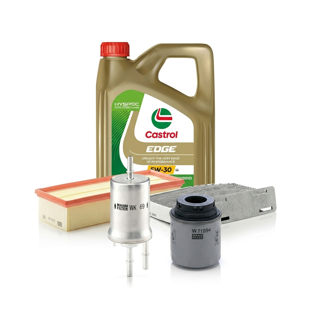 Kit revizie ulei Castrol EDGE 5W-30 LL + filtre VW Passat B7 1.4 TSI EcoFuel 150 CP – MANN
