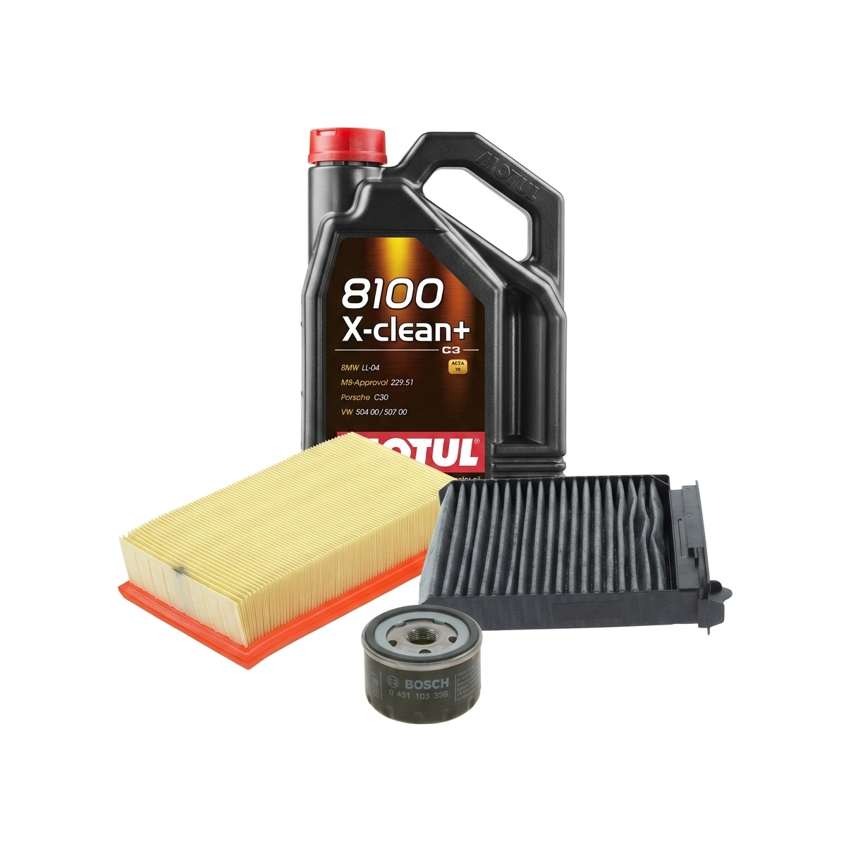 Kit revizie ulei Motul 8100 X-CLEAN+ 5W-30 + filtre Renault Clio 3 2.0 16V Sport 200 CP – Bosch