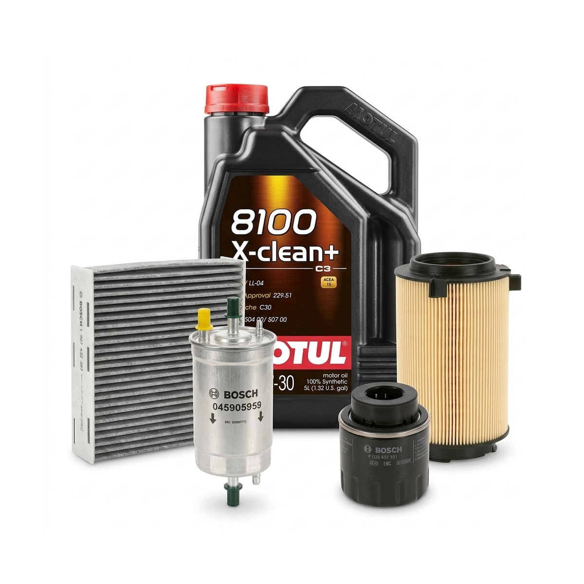 Kit revizie ulei Motul 8100 X-CLEAN+ 5W-30 + filtre Skoda Octavia 2 1.4 TSI 122 CP – Bosch