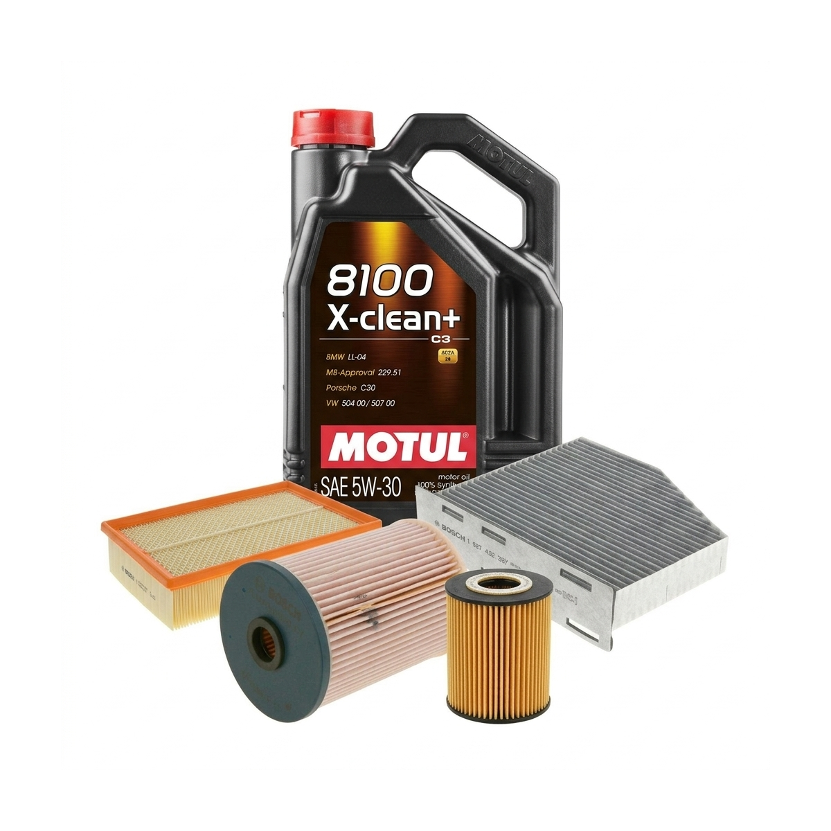 Kit revizie ulei Motul 8100 X-CLEAN+ 5W-30 + filtre VW Golf 6 2.0 TDI 136 CP – Bosch