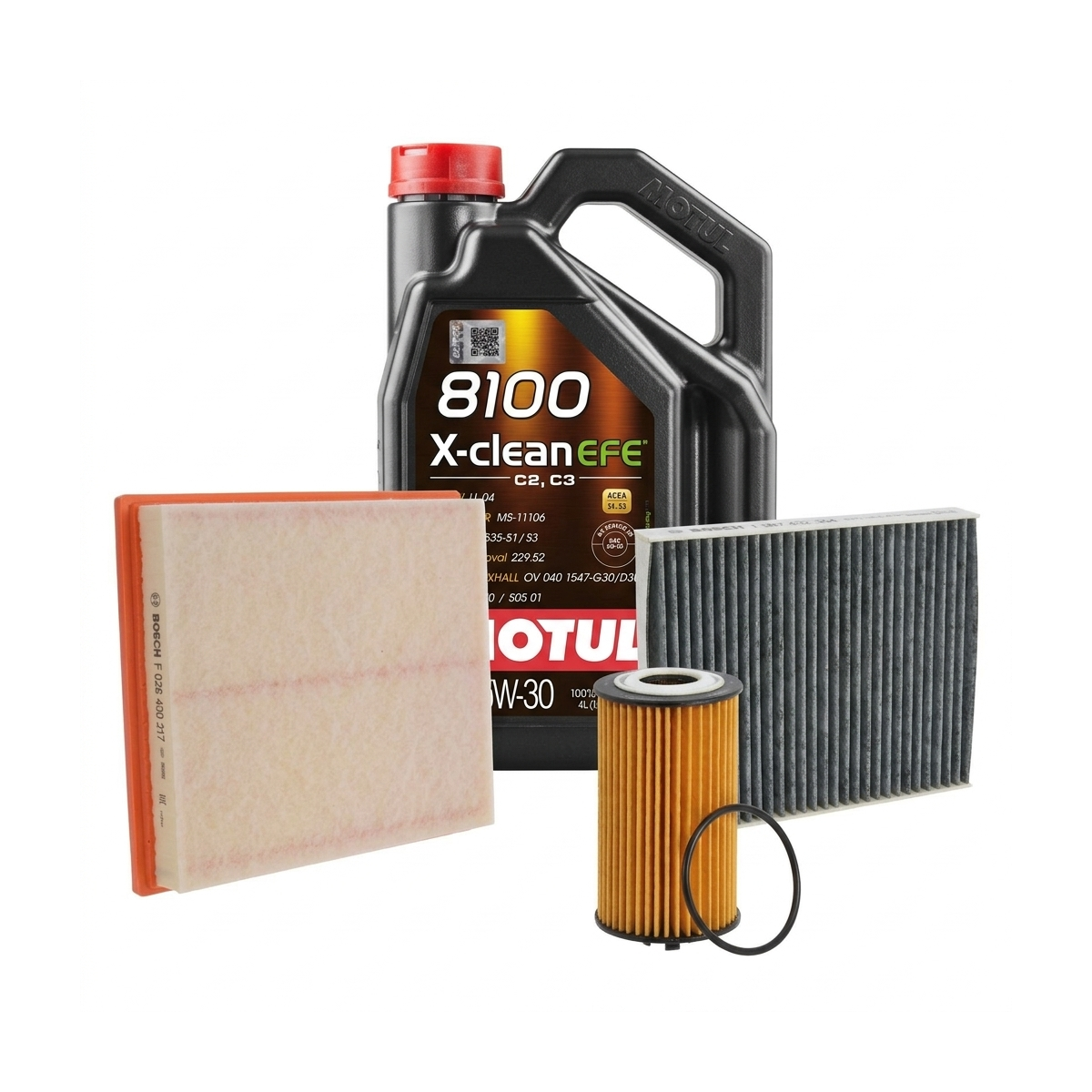 Kit revizie ulei Motul 8100 X-CLEAN EFE 5W-30 + filtre Opel Astra J 1.4 Turbo 140 CP – Bosch