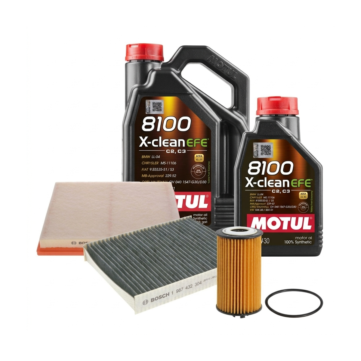 Kit revizie ulei Motul 8100 X-CLEAN EFE 5W-30 + filtre Opel Astra J 1.6 Turbo 180 CP – Bosch