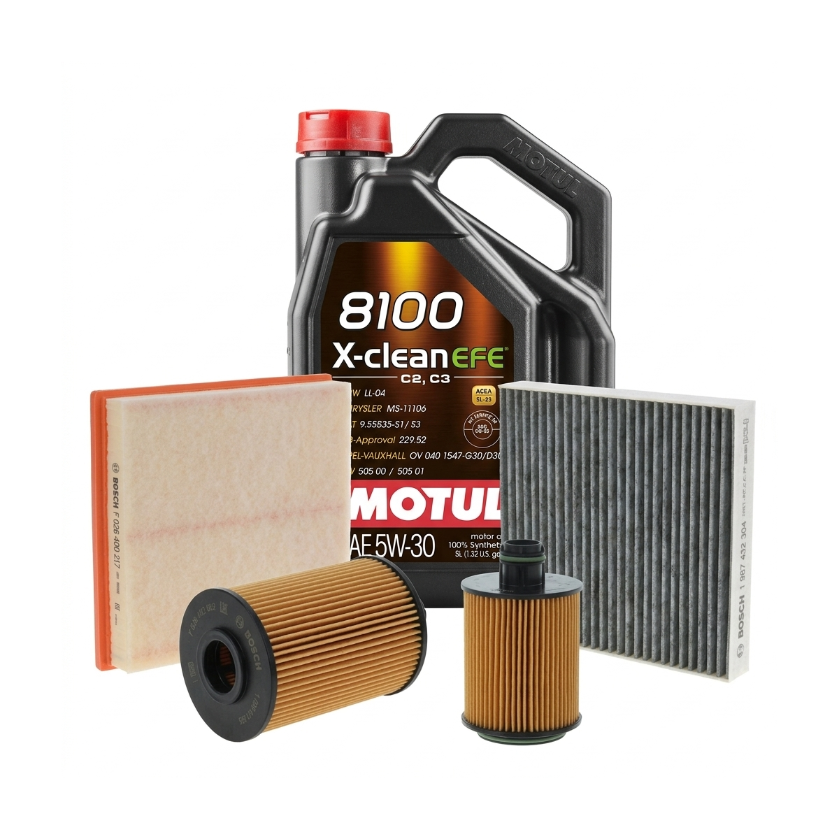 Kit revizie ulei Motul 8100 X-CLEAN EFE 5W-30 + filtre Opel Astra J 2.0 CDTI 160 CP – Bosch