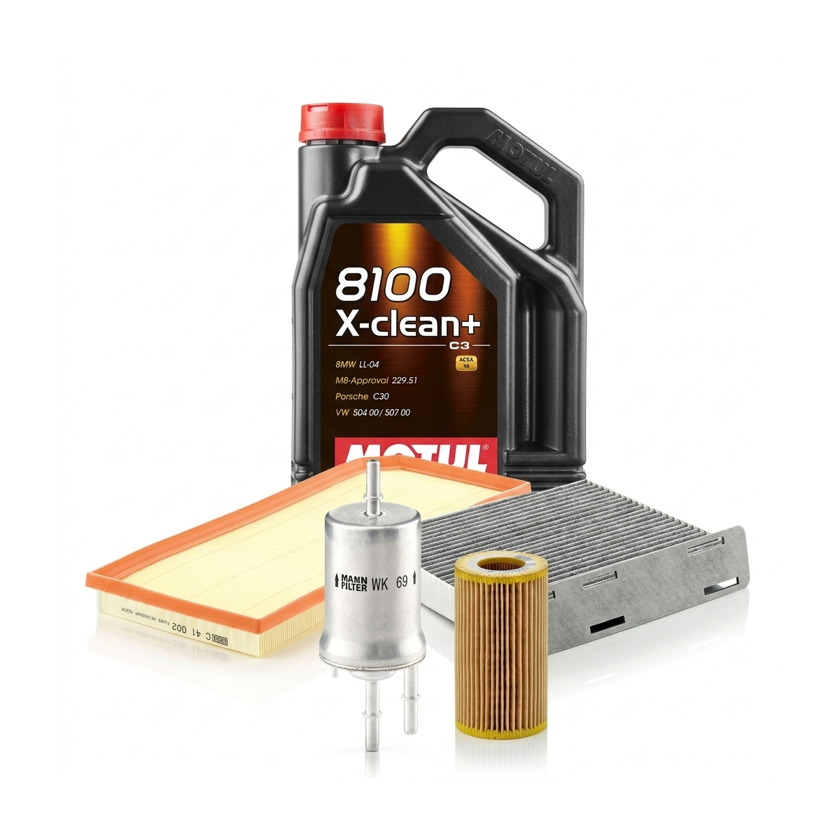 Kit revizie ulei Motul 8100 X-CLEAN+ 5W-30 + filtre VW Golf 6 2.0 R 4motion 270 CP – MANN