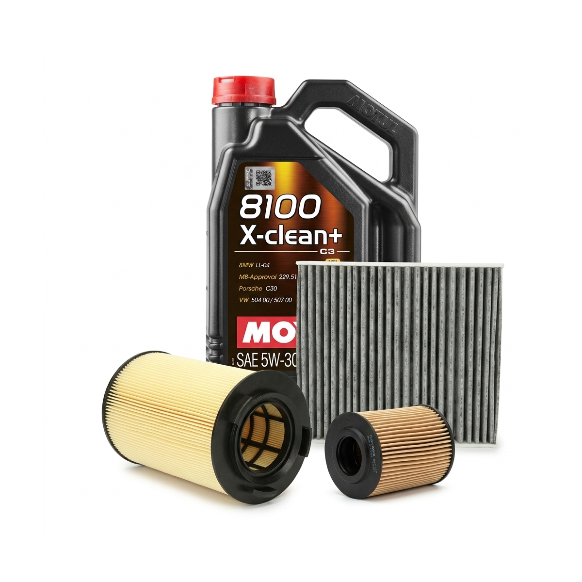 Kit revizie ulei Motul 8100 X-CLEAN+ 5W-30 + filtre VW Polo 5 1.2 TDI 75 CP – PURRO