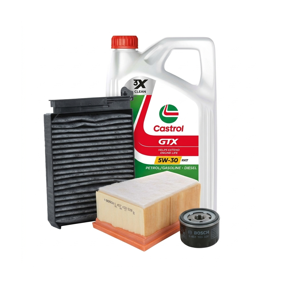 Kit revizie ulei Castrol GTX 5W-30 + filtre Dacia Duster HS 1.6 16V 105 CP – Bosch