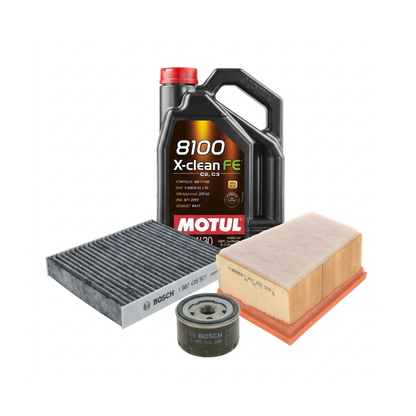 Kit revizie ulei Motul 8100 X-CLEAN FE 5W-30 + filtre Dacia Duster HS 1.6 16V 105 CP – Bosch