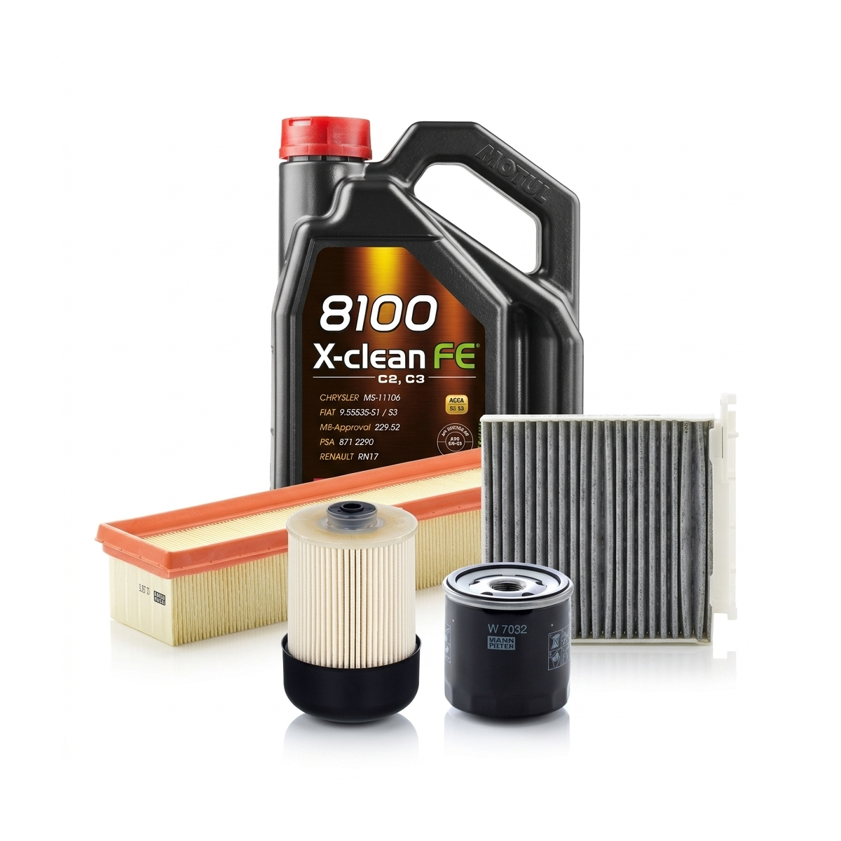 Kit revizie ulei Motul 8100 X-CLEAN FE 5W-30 + filtre Dacia Duster HS 1.5 dCi 86 CP – MANN