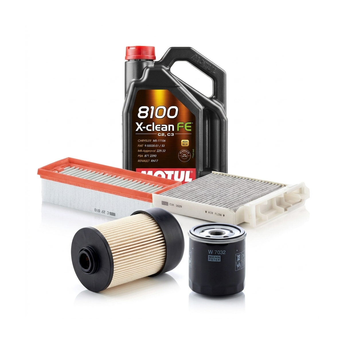 Kit revizie ulei Motul 8100 X-CLEAN FE 5W-30 + filtre Dacia Duster HS 1.5 dCi 107 CP – MANN
