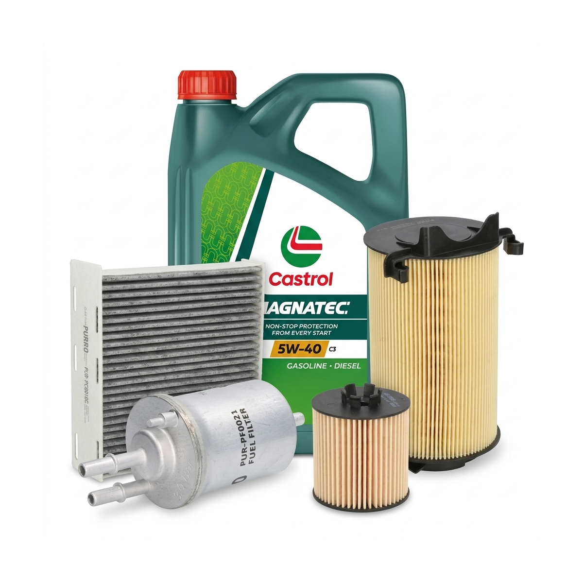 Kit revizie ulei Castrol MAGNATEC 5W-40 C3 + filtre VW Golf 5 1.6 MultiFuel 102 CP – PURRO