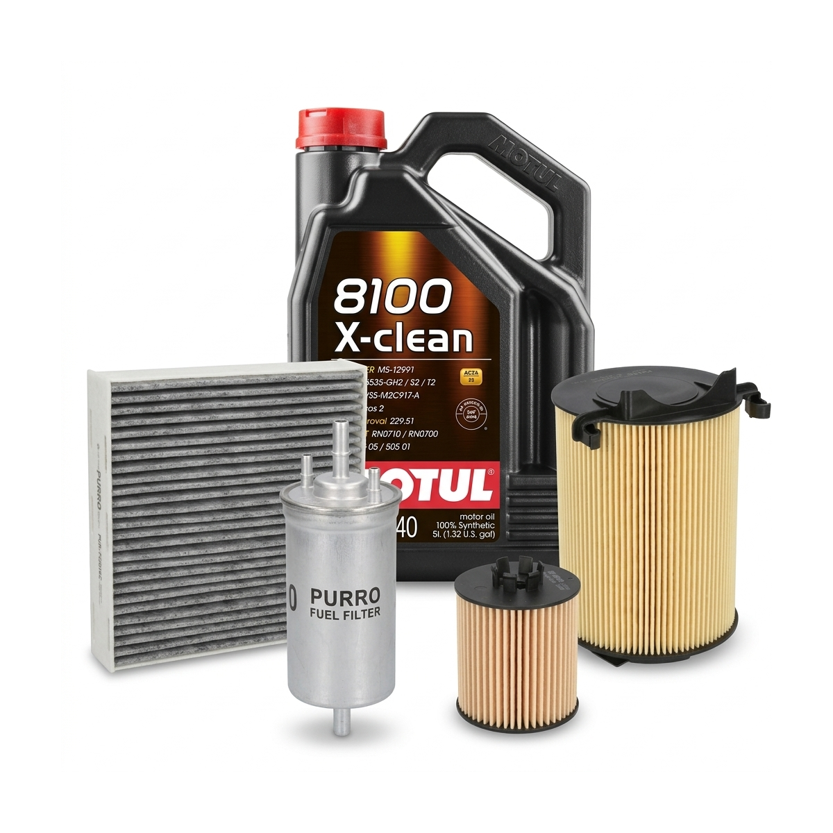 Kit revizie ulei Motul 8100 X-CLEAN 5W-40 + filtre VW Golf 5 1.6 MultiFuel 102 CP – PURRO