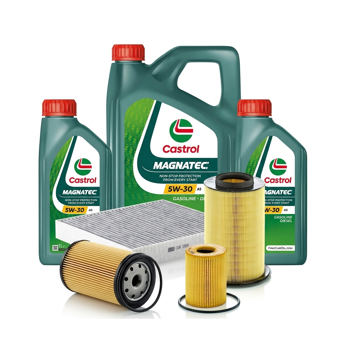 Kit revizie ulei Castrol MAGNATEC 5W-30 A5 + filtre Ford Kuga 1 2.0 TDCi 4x4 140 CP – MANN