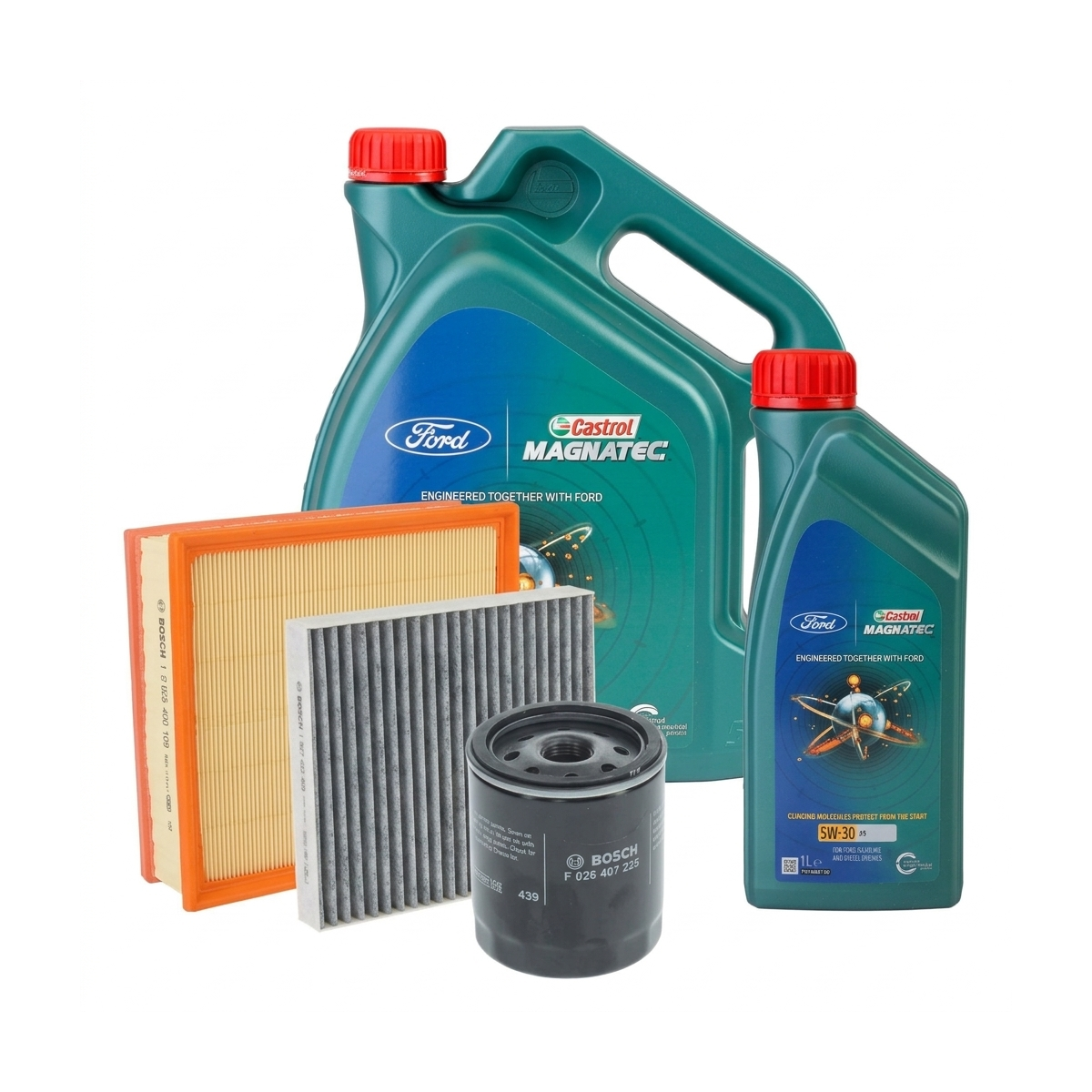 Kit revizie ulei Castrol Ford Magnatec A5 5W-30 + filtre Ford Mondeo 4 2.0 SCTi 203 CP – Bosch