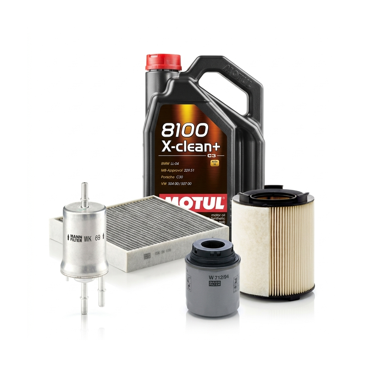 Kit revizie ulei Motul 8100 X-CLEAN+ 5W-30 + filtre VW Polo 5 1.4 GTI 180 CP – MANN