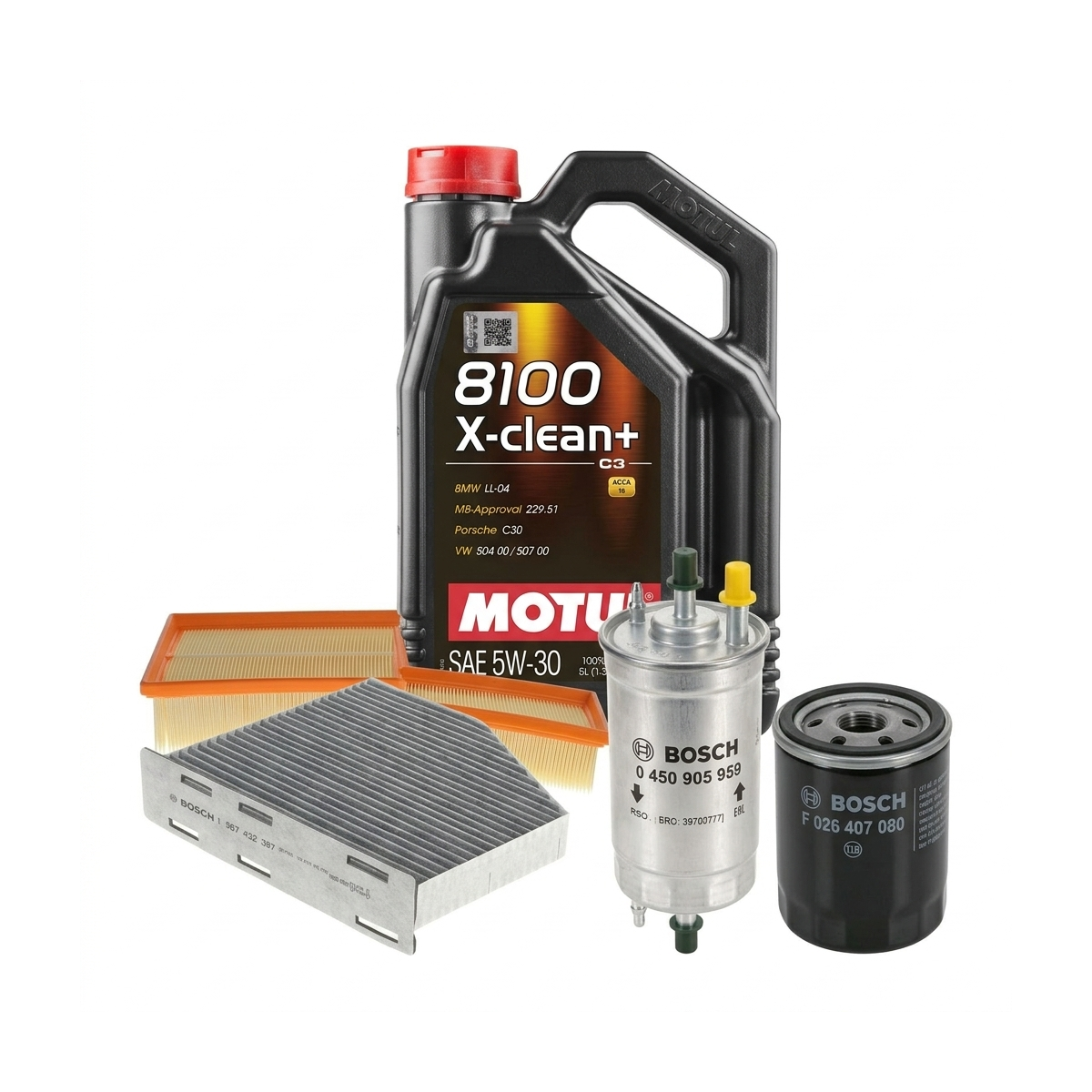 Kit revizie ulei Motul 8100 X-CLEAN+ 5W-30 + filtre VW Golf 6 1.8 TSI 160 CP – Bosch