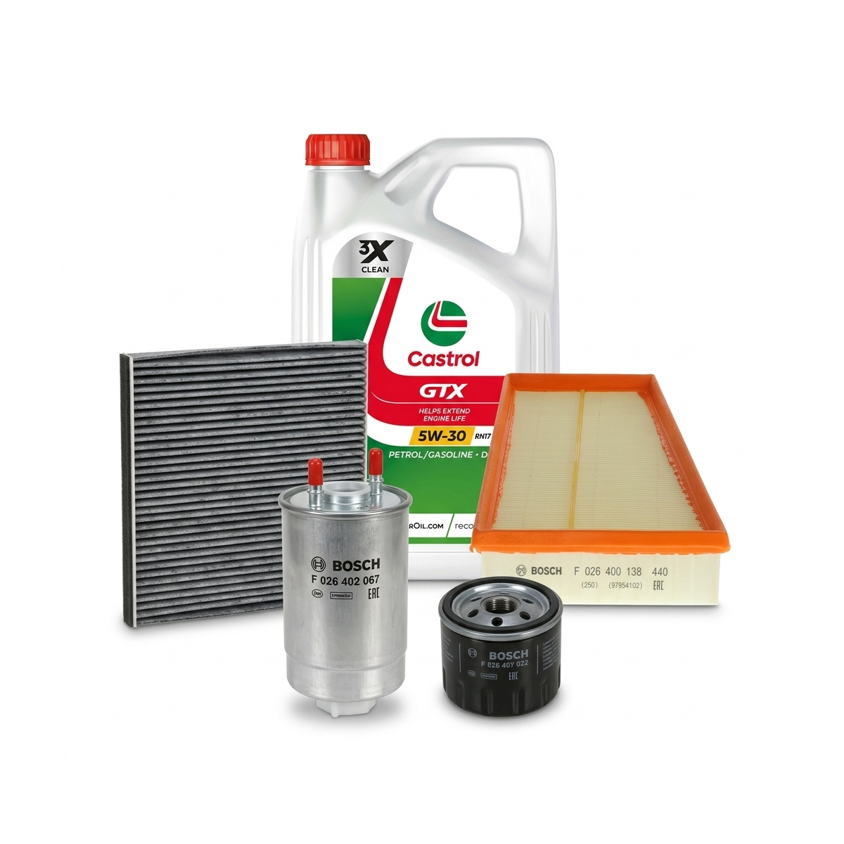 Kit revizie ulei Castrol GTX 5W-30 RN17 + filtre Renault Megane 3 1.5 dCi 106 CP – Bosch