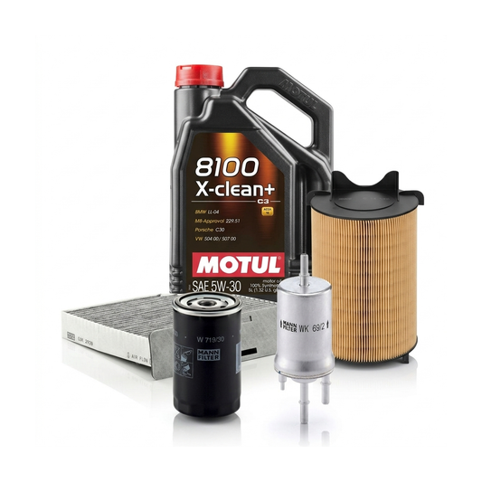 Kit revizie ulei Motul 8100 X-CLEAN+ 5W-30 + filtre VW Golf 6 1.6 MultiFuel 102 CP – MANN