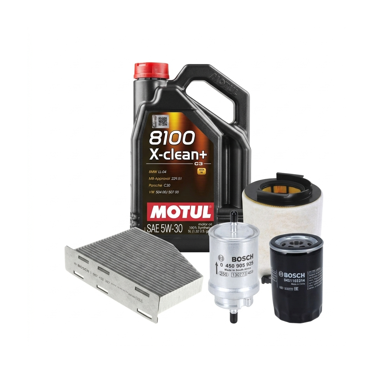 Kit revizie ulei Motul 8100 X-CLEAN+ 5W-30 + filtre Skoda Octavia 2 1.6 LPG 102 CP – Bosch