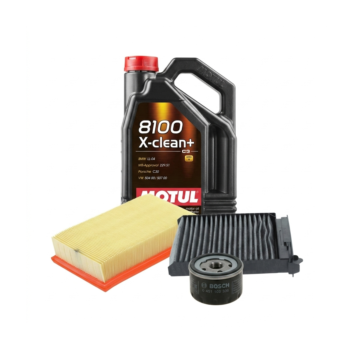 Kit revizie ulei Motul 8100 X-CLEAN+ 5W-30 + filtre Renault Clio 3 1.6 107 CP – Bosch