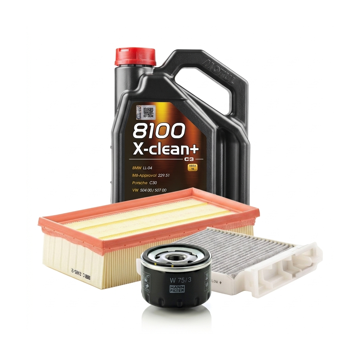 Kit revizie ulei Motul 8100 X-CLEAN+ 5W-30 + filtre Renault Clio 3 1.6 107 CP – MANN