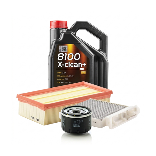 Kit revizie ulei Motul 8100 X-CLEAN+ 5W-30 + filtre Renault Clio 3 1.6 107 CP – MANN